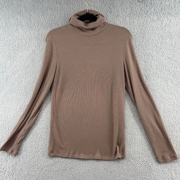 Madewell Ribbed Turtleneck Top Shirt Castle Rock Neutral Supersoft Tan Beige M - Picture 5 of 12